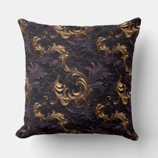 Rococo Realms: Golden Dark Purple Floral Beads Cushion