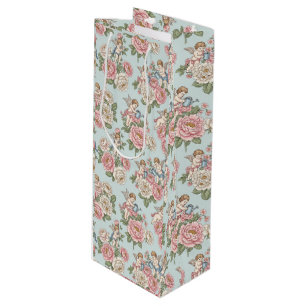 Rococo Revival Cherub Floral Toile Wrapping Paper Wine Gift Bag