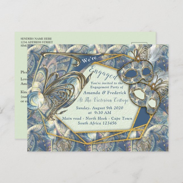 Rococo Rich Romantic Gold Reliefs & Masks Invitation Postcard (Front/Back)