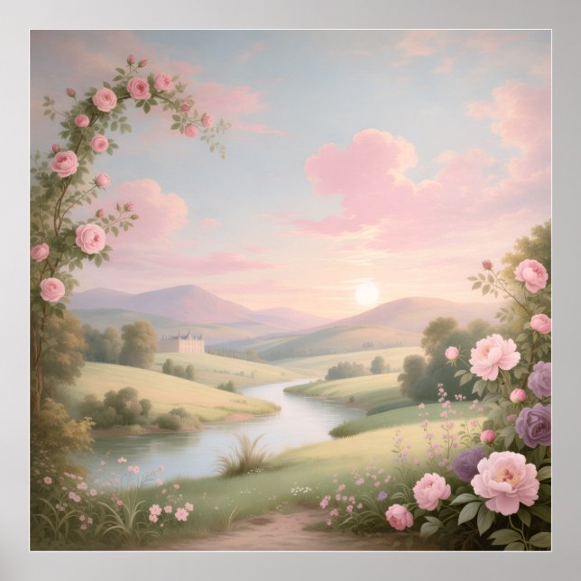 Rococo Rose River Landscape Mural Poster (Front)