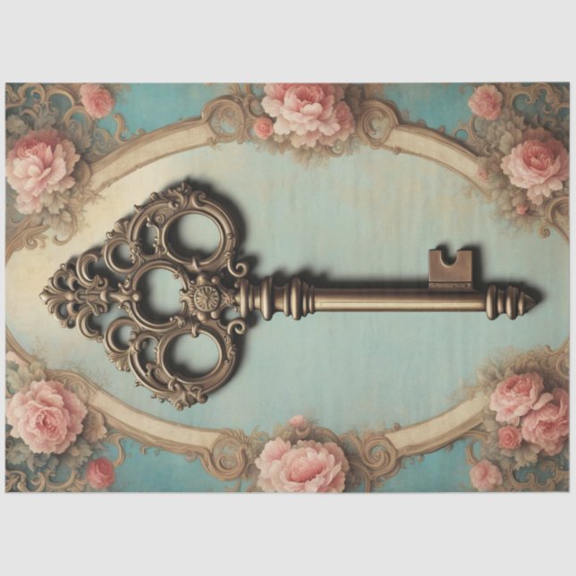 Rococo Skeleton Key Decoupage Paper – Antique  (Front)