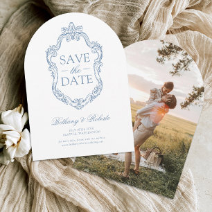 Rococo Vintage Blue Photo Save The Date