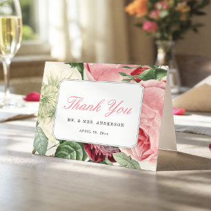Rococo Vintage Botanical Rose Floral Elegant Thank You Card