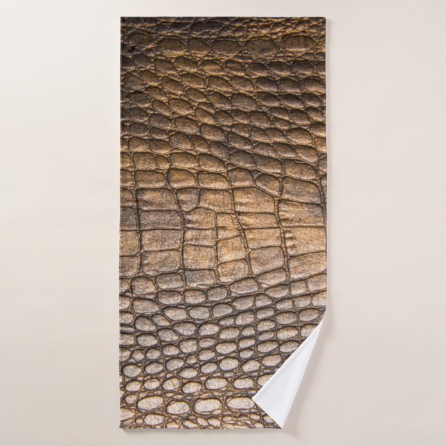 ?rocodile leather. Brown Leather background and te Bath Towel (Bath Towel)