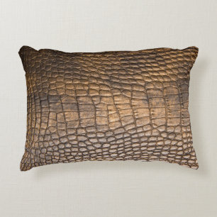 ?rocodile leather. Brown Leather background and te Decorative Cushion