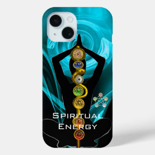 ROD ASCLEPIUS,7 CHAKRAS YOGA LOTUS POSE Blue iPhone 15 Case