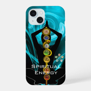 ROD ASCLEPIUS,7 CHAKRAS YOGA LOTUS POSE Blue iPhone 15 Case