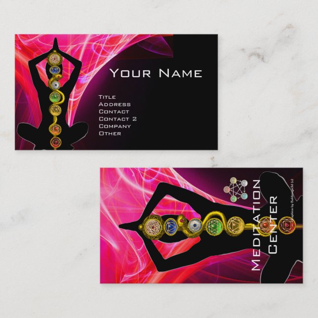 ROD ASCLEPIUS,7 CHAKRAS YOGA LOTUS POSE Pink Black Business Card (Front/Back)