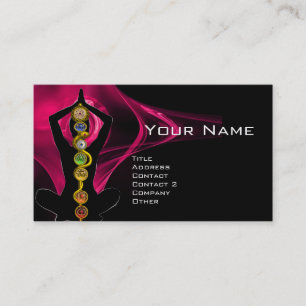 ROD ASCLEPIUS,7 CHAKRAS YOGA LOTUS POSE Pink Black Business Card