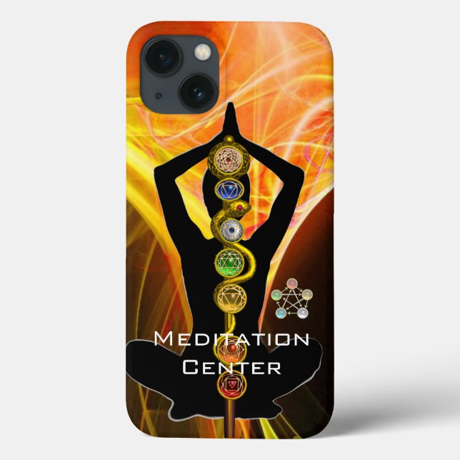 ROD ASCLEPIUS,7 CHAKRAS YOGA LOTUS POSE Yellow Case-Mate iPhone Case (Back)