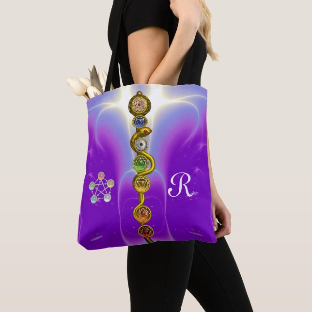 ROD ASCLEPIUS 7 CHAKRAS,YOGA SPIRITUAL ENERGY TOTE BAG (Close Up)
