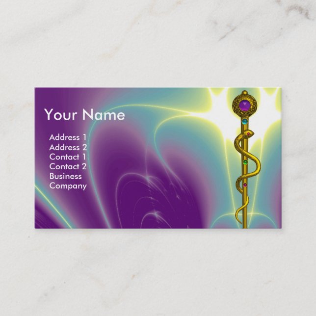 ROD ASCLEPIUS MEDICAL HEALTH CARE Monogram Purple Business Card (Front)
