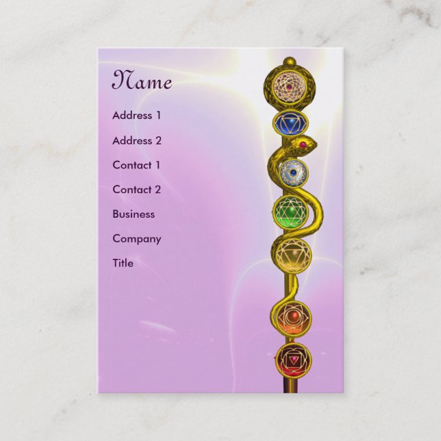 ROD OF ASCLEPIUS,7 CHAKRAS,YOGA INSTRUCTOR pink Business Card (Front)