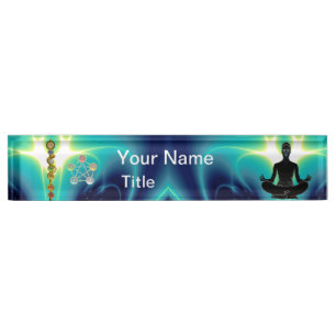 ROD OF ASCLEPIUS,7 CHAKRAS,YOGA LOTUS POSE Blue Nameplate