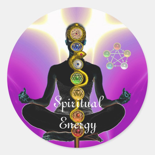 ROD OF ASCLEPIUS 7 CHAKRAS,YOGA LOTUS POSE Pink Classic Round Sticker (Front)