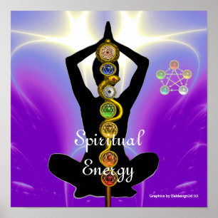 ROD OF ASCLEPIUS 7 CHAKRAS,YOGA LOTUS POSE Purple Poster