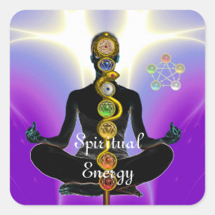 ROD OF ASCLEPIUS 7 CHAKRAS,YOGA LOTUS POSE Purple Square Sticker