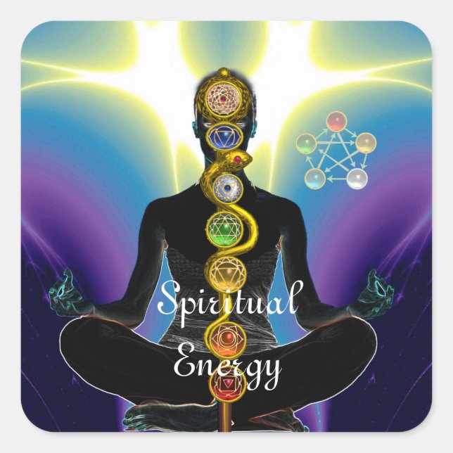 ROD OF ASCLEPIUS 7 CHAKRAS,YOGA LOTUS POSE Purple Square Sticker (Front)