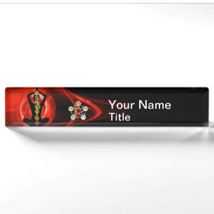 ROD OF ASCLEPIUS,7 CHAKRAS,YOGA LOTUS POSE Red Nameplate