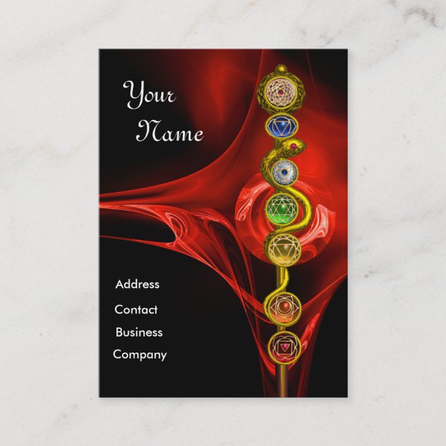 ROD OF ASCLEPIUS,7 CHAKRAS ,YOGA,SPIRITUAL ENERGY BUSINESS CARD (Front)