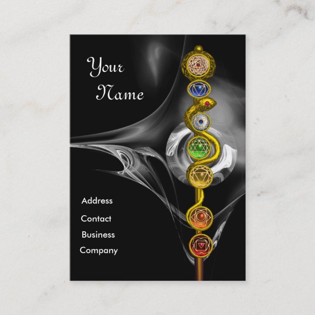 ROD OF ASCLEPIUS,7 CHAKRAS ,YOGA,SPIRITUAL ENERGY BUSINESS CARD (Front)