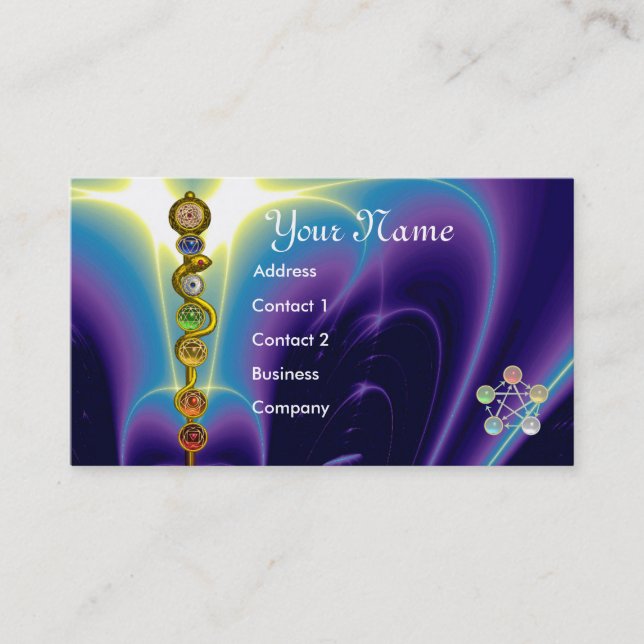 ROD OF ASCLEPIUS,7 CHAKRAS,YOGA ,SPIRITUAL ENERGY BUSINESS CARD (Front)