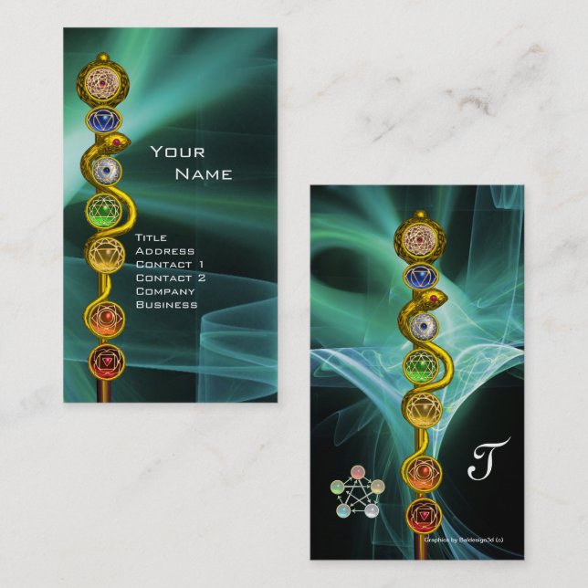 ROD OF ASCLEPIUS,7 CHAKRAS,YOGA ,SPIRITUAL ENERGY BUSINESS CARD (Front/Back)