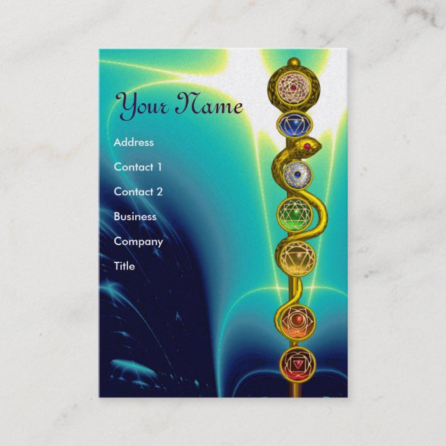 ROD OF ASCLEPIUS,7 CHAKRAS,YOGA ,SPIRITUAL ENERGY BUSINESS CARD (Front)