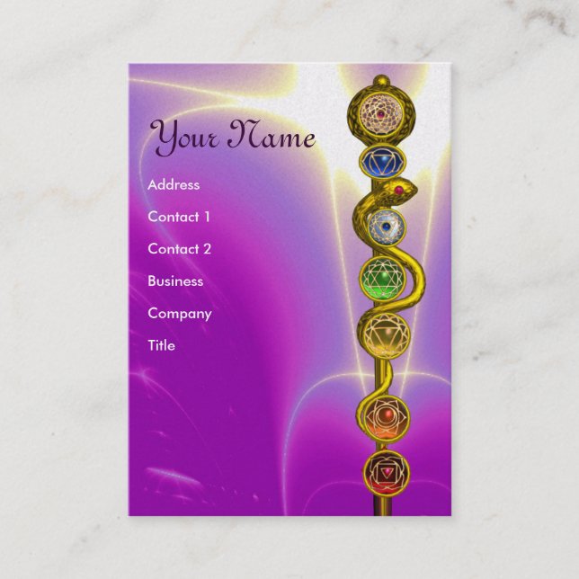ROD OF ASCLEPIUS,7 CHAKRAS,YOGA,SPIRITUAL ENERGY BUSINESS CARD (Front)