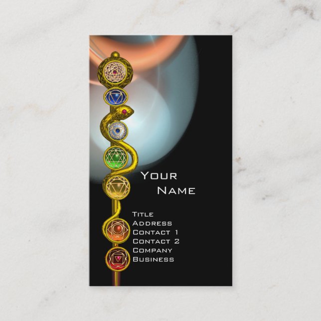 ROD OF ASCLEPIUS,7 CHAKRAS,YOGA ,SPIRITUAL ENERGY BUSINESS CARD (Front)