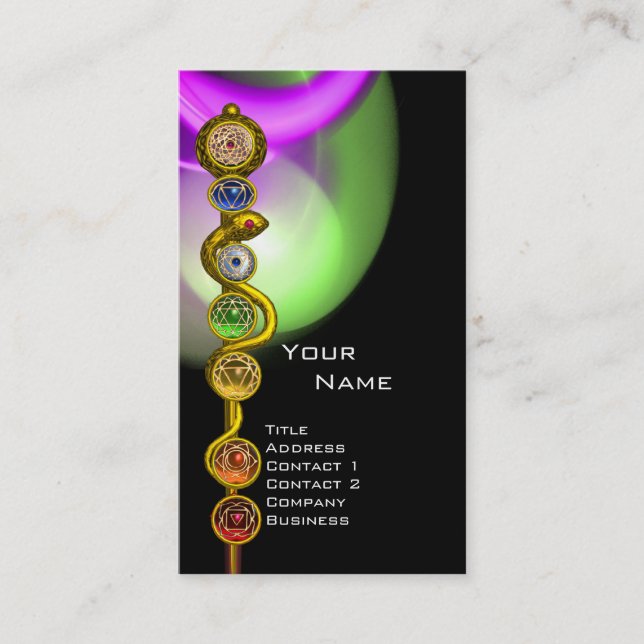 ROD OF ASCLEPIUS,7 CHAKRAS,YOGA ,SPIRITUAL ENERGY BUSINESS CARD (Front)