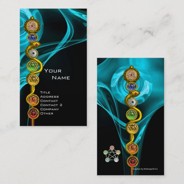 ROD OF ASCLEPIUS,7 CHAKRAS ,YOGA,SPIRITUAL ENERGY BUSINESS CARD (Front/Back)