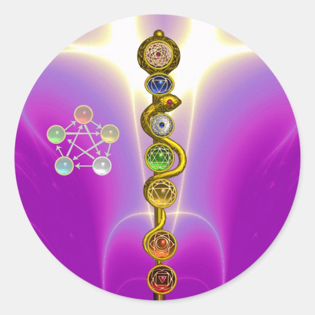ROD OF ASCLEPIUS 7 CHAKRAS,YOGA ,SPIRITUAL ENERGY CLASSIC ROUND STICKER (Front)