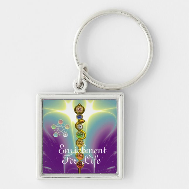 ROD OF ASCLEPIUS 7 CHAKRAS,YOGA ,SPIRITUAL ENERGY KEY RING (Front)