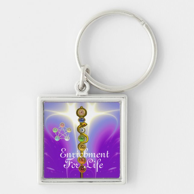 ROD OF ASCLEPIUS 7 CHAKRAS,YOGA ,SPIRITUAL ENERGY KEY RING (Front)