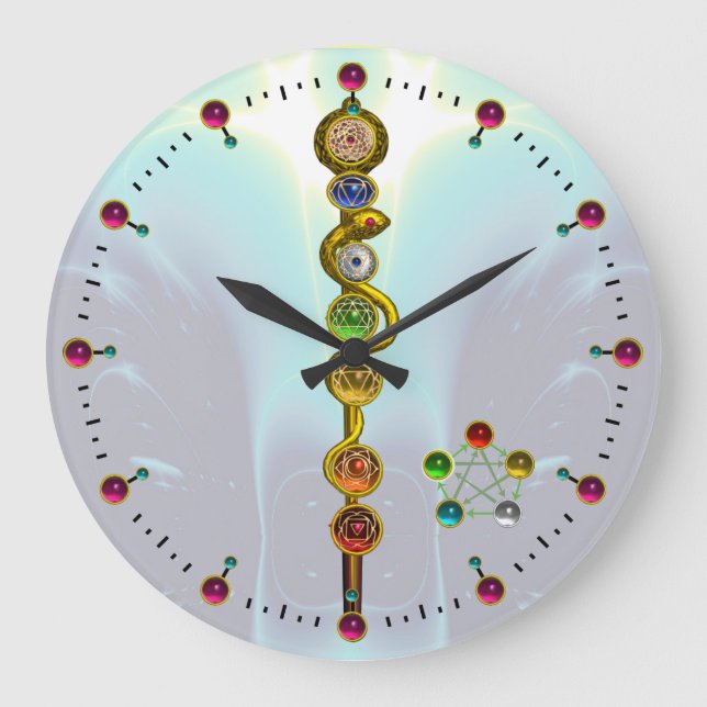 ROD OF ASCLEPIUS 7 CHAKRAS,YOGA ,SPIRITUAL ENERGY LARGE CLOCK (Front)