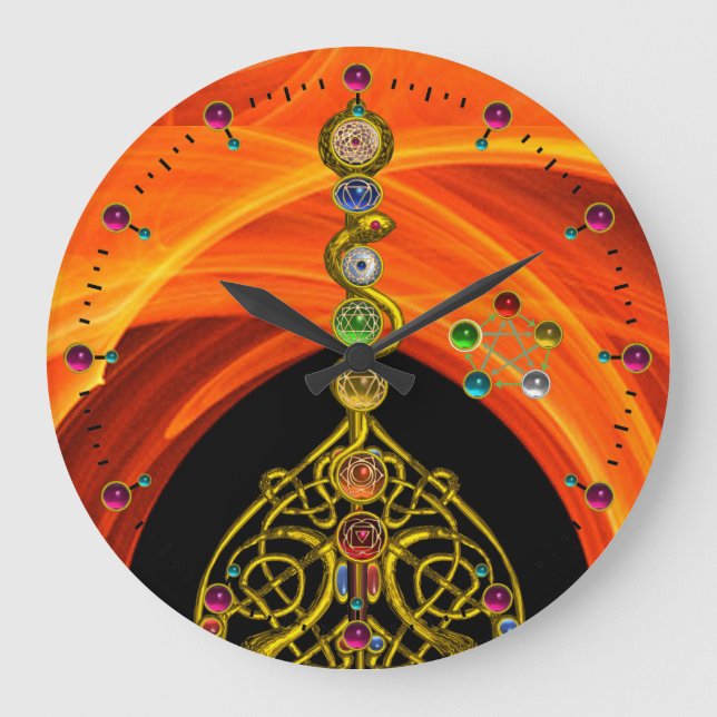 ROD OF ASCLEPIUS 7 CHAKRAS,YOGA ,SPIRITUAL ENERGY LARGE CLOCK (Front)