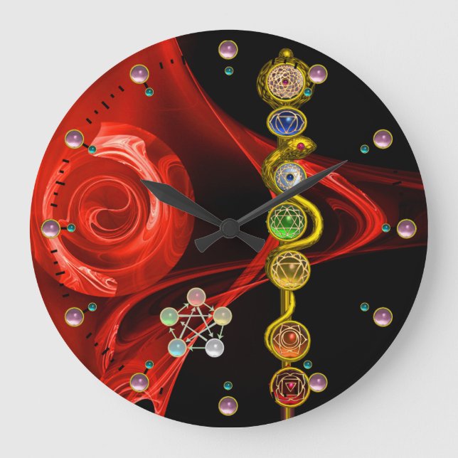 ROD OF ASCLEPIUS 7 CHAKRAS,YOGA ,SPIRITUAL ENERGY LARGE CLOCK (Front)