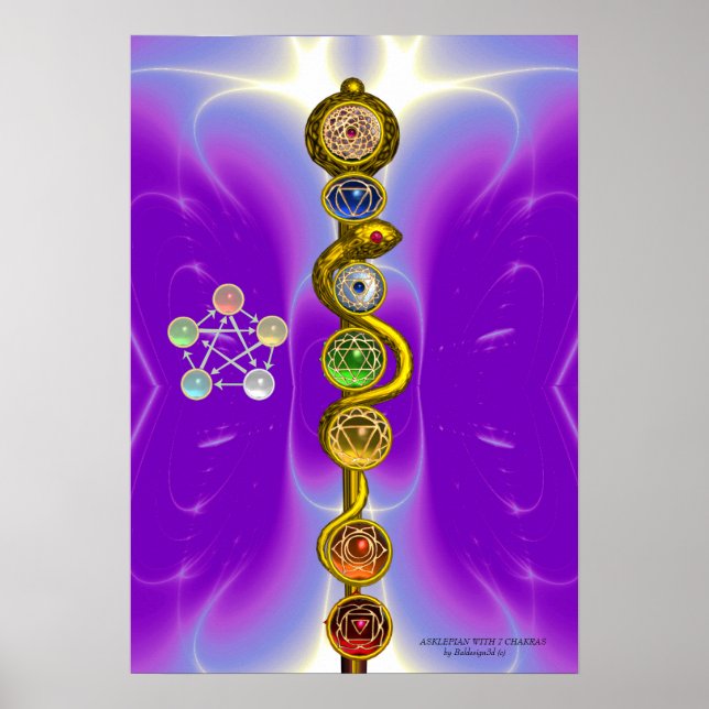 ROD OF ASCLEPIUS 7 CHAKRAS,YOGA ,SPIRITUAL ENERGY POSTER (Front)