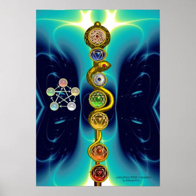 ROD OF ASCLEPIUS 7 CHAKRAS,YOGA ,SPIRITUAL ENERGY POSTER (Front)