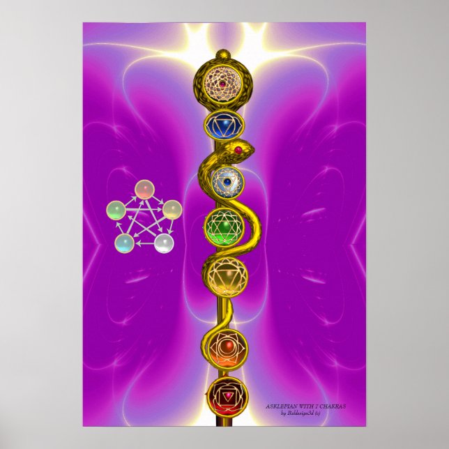 ROD OF ASCLEPIUS 7 CHAKRAS,YOGA ,SPIRITUAL ENERGY POSTER (Front)