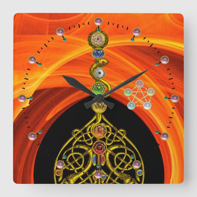 ROD OF ASCLEPIUS 7 CHAKRAS,YOGA ,SPIRITUAL ENERGY SQUARE WALL CLOCK (Front)