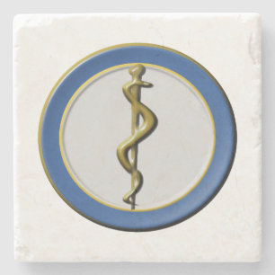 Rod Of Asclepius Blue Medical Stone Coaster