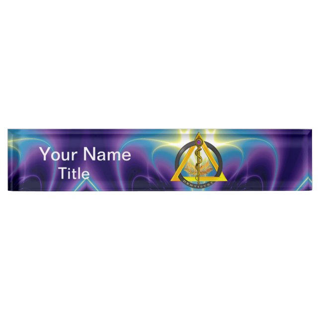 ROD OF ASCLEPIUS DENTIST DENTISTRY SYMBOL, Blue Nameplate (Front)
