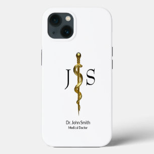 Rod of Asclepius Medical Classy Gold on White iPhone 13 Case