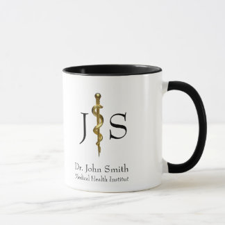 Rod of Asclepius Medical Classy Gold on White Mug