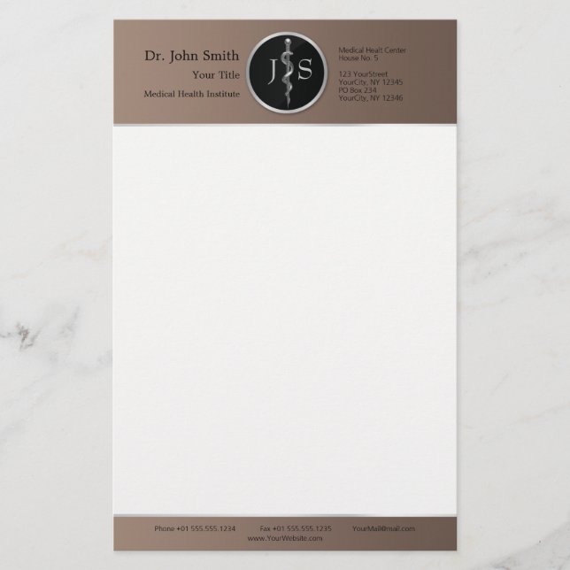 Rod of Asclepius Medical Classy Noble Silver Stationery (Front)