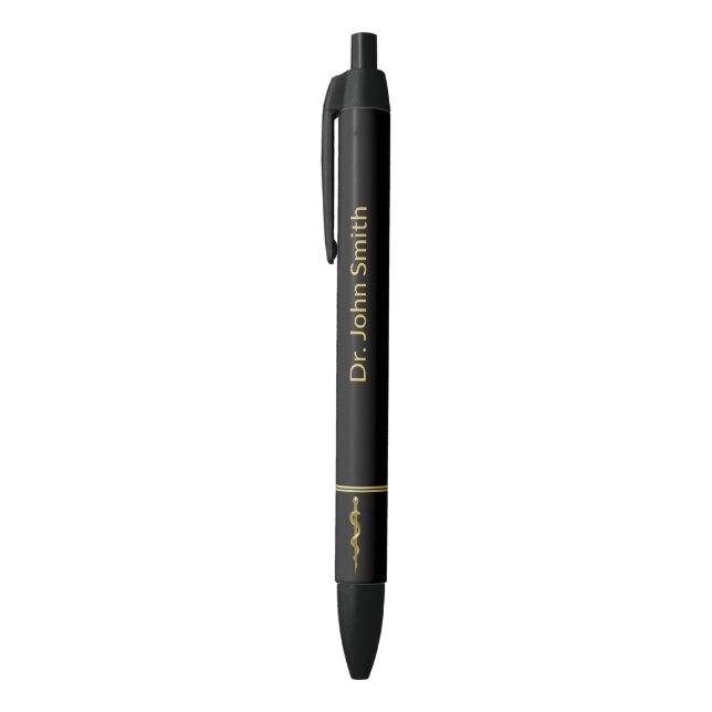 Rod of Asclepius Medical Gold on Black Classy Ink Pen (Top (Vertical))