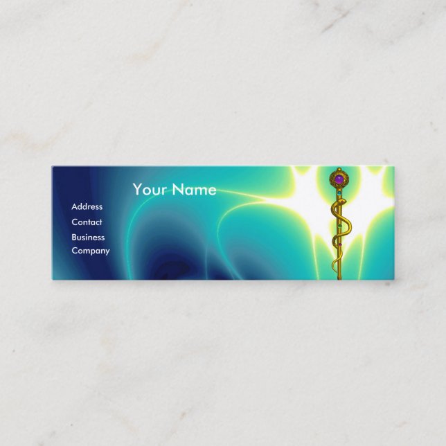 ROD OF ASCLEPIUS MEDICAL HEALTH CARE Monogram Blue Mini Business Card (Front)