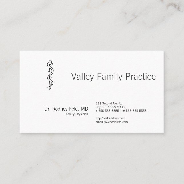 Rod of Asclepius [medical symbol] Business Card (Front)